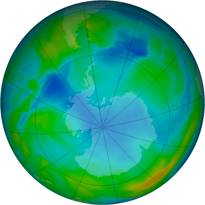 Antarctic ozone map for 07 June 2014